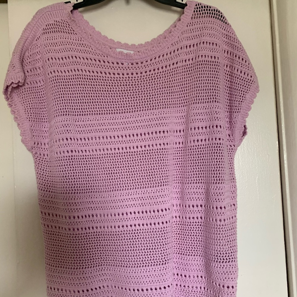 Purple shirt.